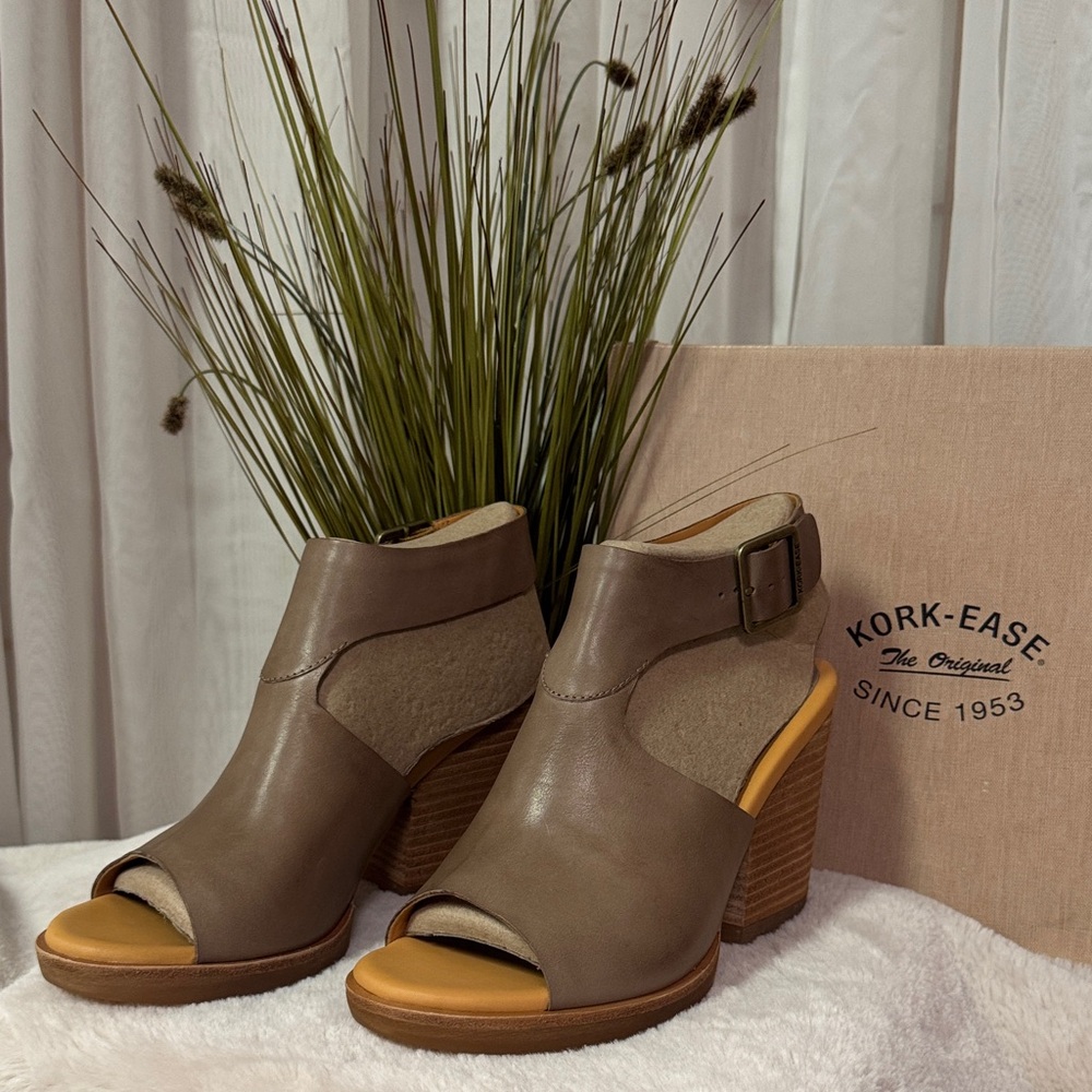 Kork-Ease Linden Taupe Full Grain Leather Peep-Toe Heeled Boots